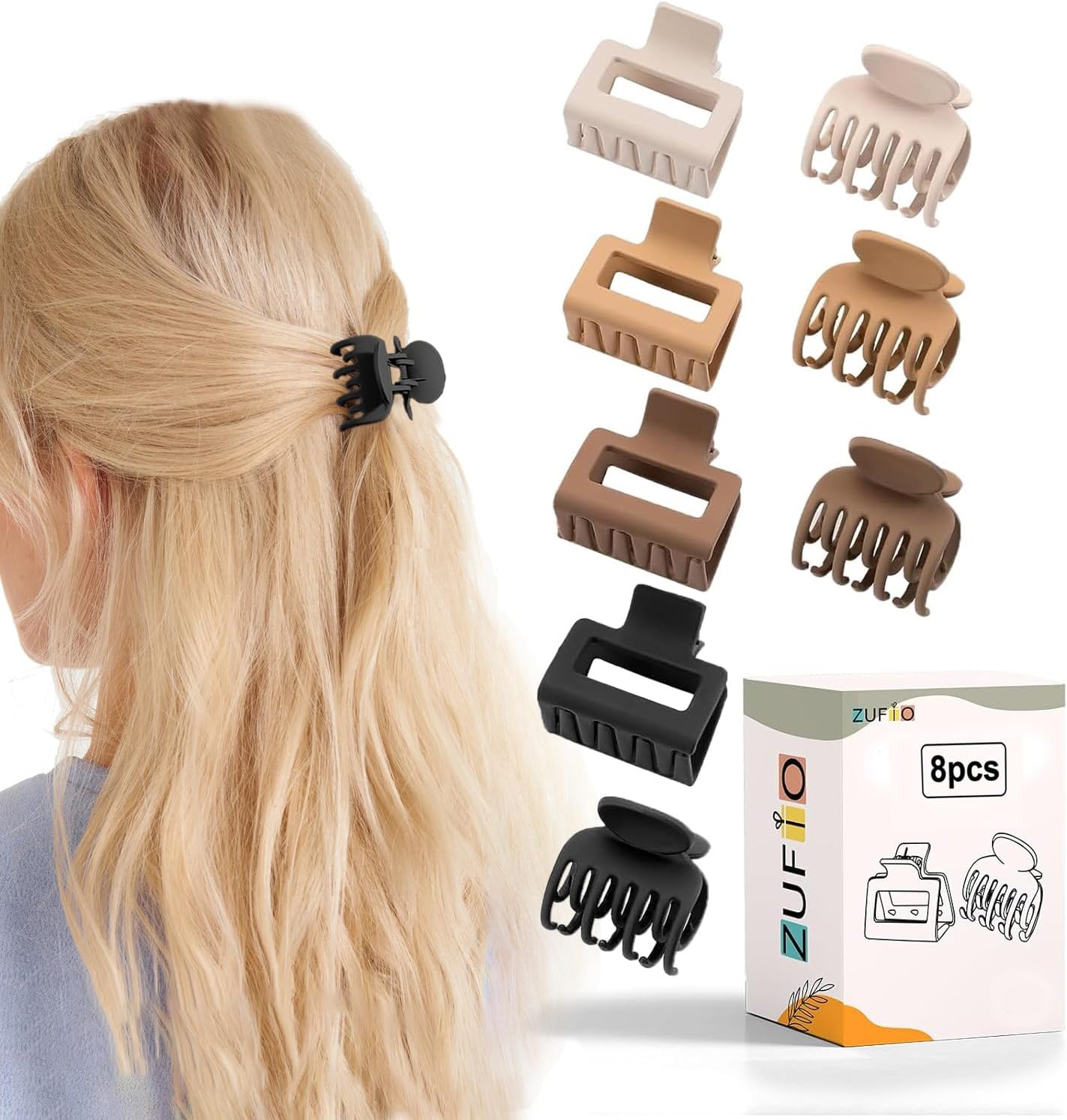 Hair Claw Clips | Small Rectangle Clips for Women | Square Clips for Fine and Thin Hair Accessories (Brown Small)