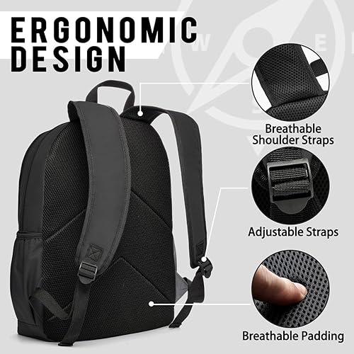 Miniatura 5 de AUGUST 18 Mochila básica clásica ligera para viajes, mochilas casuales con correas de hombro transpirables, 20L, Negro -, Mochilas Daypack