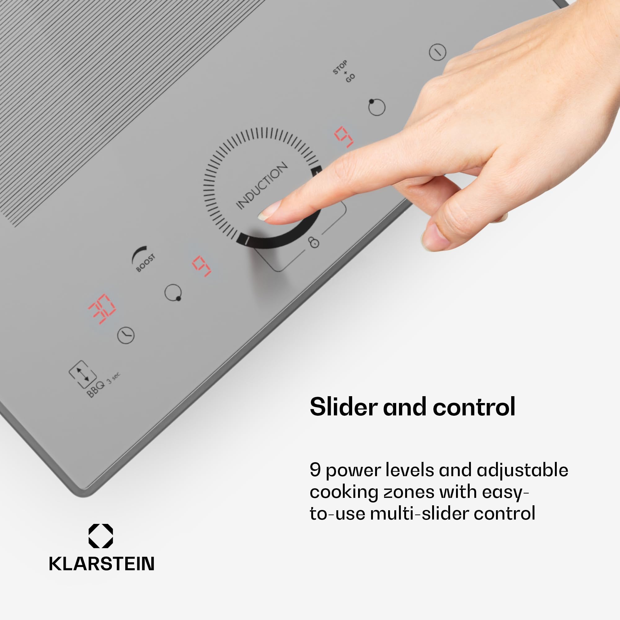 Klarstein Wpuszczana elektryczna płyta indukcyjna, podwójna płyta grzewcza, płyta indukcyjna z 2 palnikami, 3500 W x2 indukcyjne stoły kuchenne, sterowanie dotykowe, cyfrowy wyświetlacz i timer