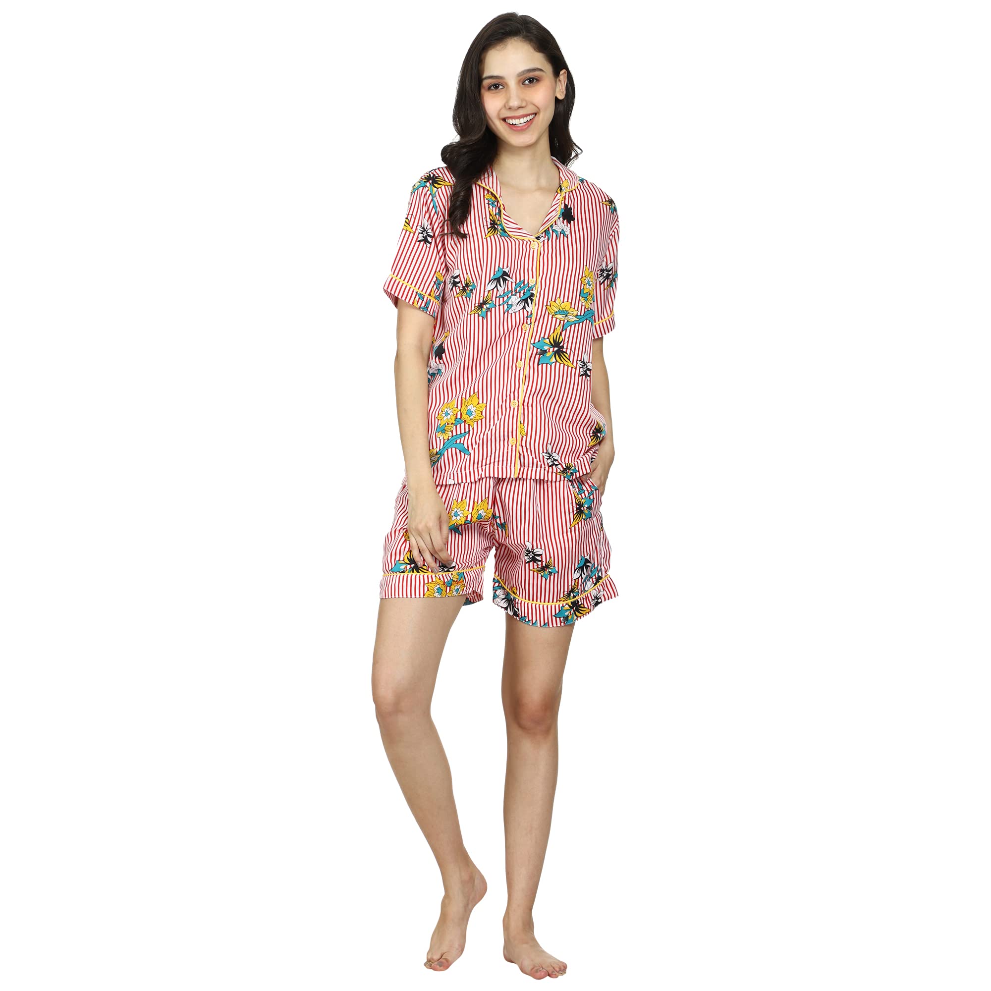 Urban Komfort Night Suit Set- Crepe Top & Shorts Set for Women