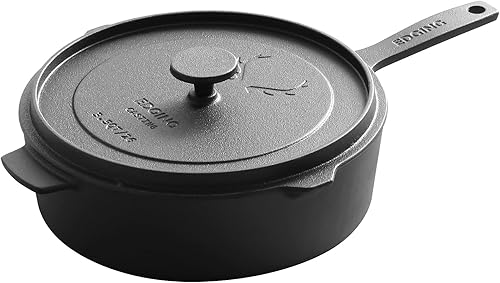 EDGING CASTING Sartén profunda de hierro fundido pre-sazonado con tapa, 10.5 pulgadas3.5 cuartos de galón, sartén profunda, sartén de campamento