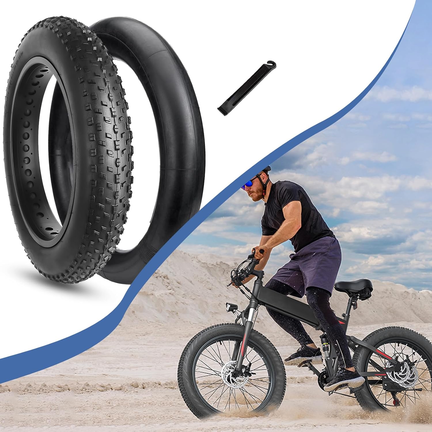 Hycline Fat Bike Tires Set: 20x4.0/26x4.0 Inch Folding Replacement MTB Fat Tires, All-Terrain High-Density Bicycle Tires with Inner Tubes and Tire Levers for Urban Street or Trail Riding