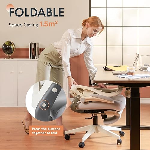 Miniatura 6 de FLEXISPOT Foldex - Silla de oficina ergonómica, silla plegable para espacios pequeños con soporte lumbar, reposabrazos abatibles, reposacabezas 3D,