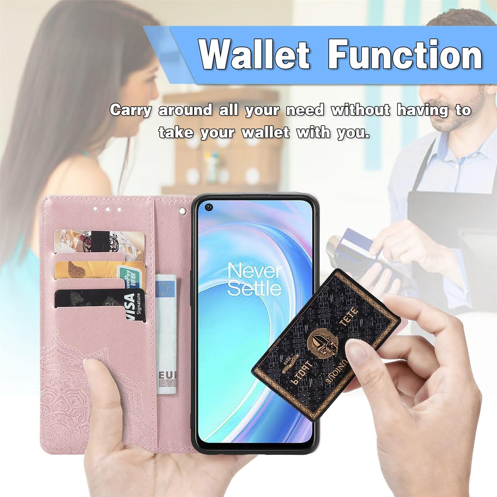 HONLEN Etui na telefon Realme 14 5G / Realme 14T 5G, (16,94 cm) klasyczne portfelowe etui z magnesem, okładka z 3 przegródkami, wzór mandala, kolor zielony