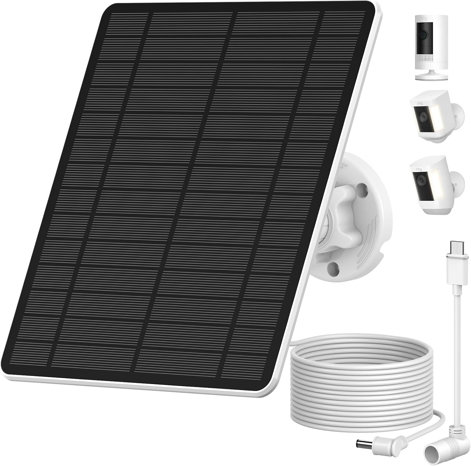 5W Solar Panel with Built-in 8000mah Battery for Ring Camera, Compatible with Ring Stick Up Camera Spotlight Cam Battery, Spotlight, Stick UP Plus/Pro, with 3M/ 10FT Cable (Barrel Plug to USB-C)