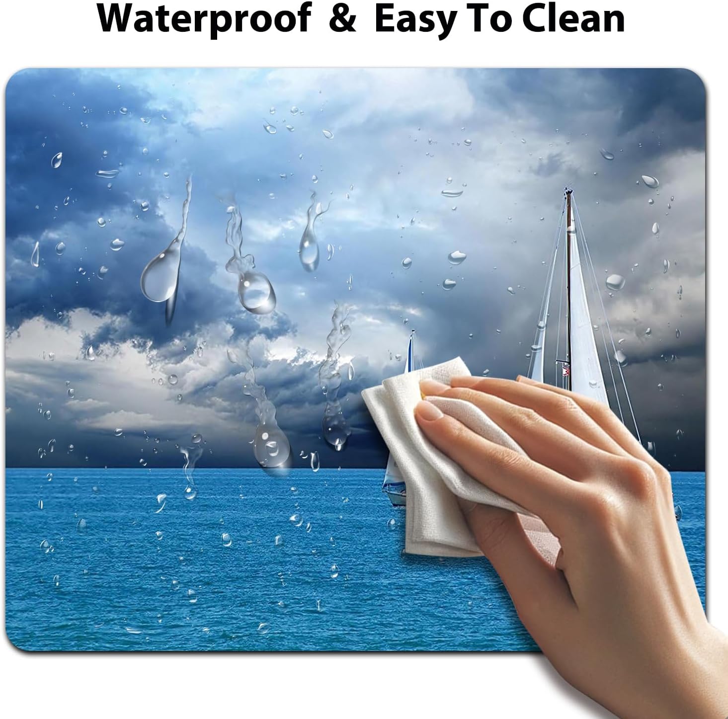 Sailboat Mouse Pad, Sailing After a Storm Blue Ocean Scene Desk Mat image 5