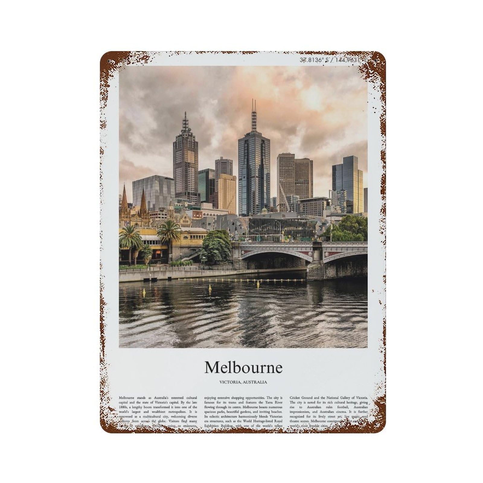 xiaoxiaoshen Melbourne Victoria, Australia City Scenery Wall Decor Art Metal Tin Poster Modern Home Decor Art Home Bar Shop Decorations Vintage Sign 40x30cm