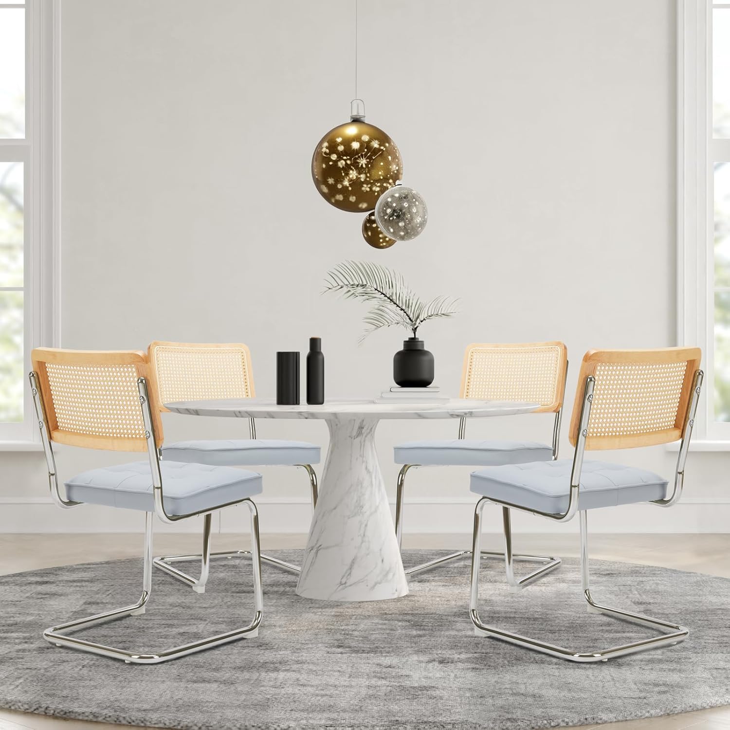 Amazon.com - COLAMY Mid Century Modern Dining Chairs Set of 4, PU Leather Rattan Dining Room ...