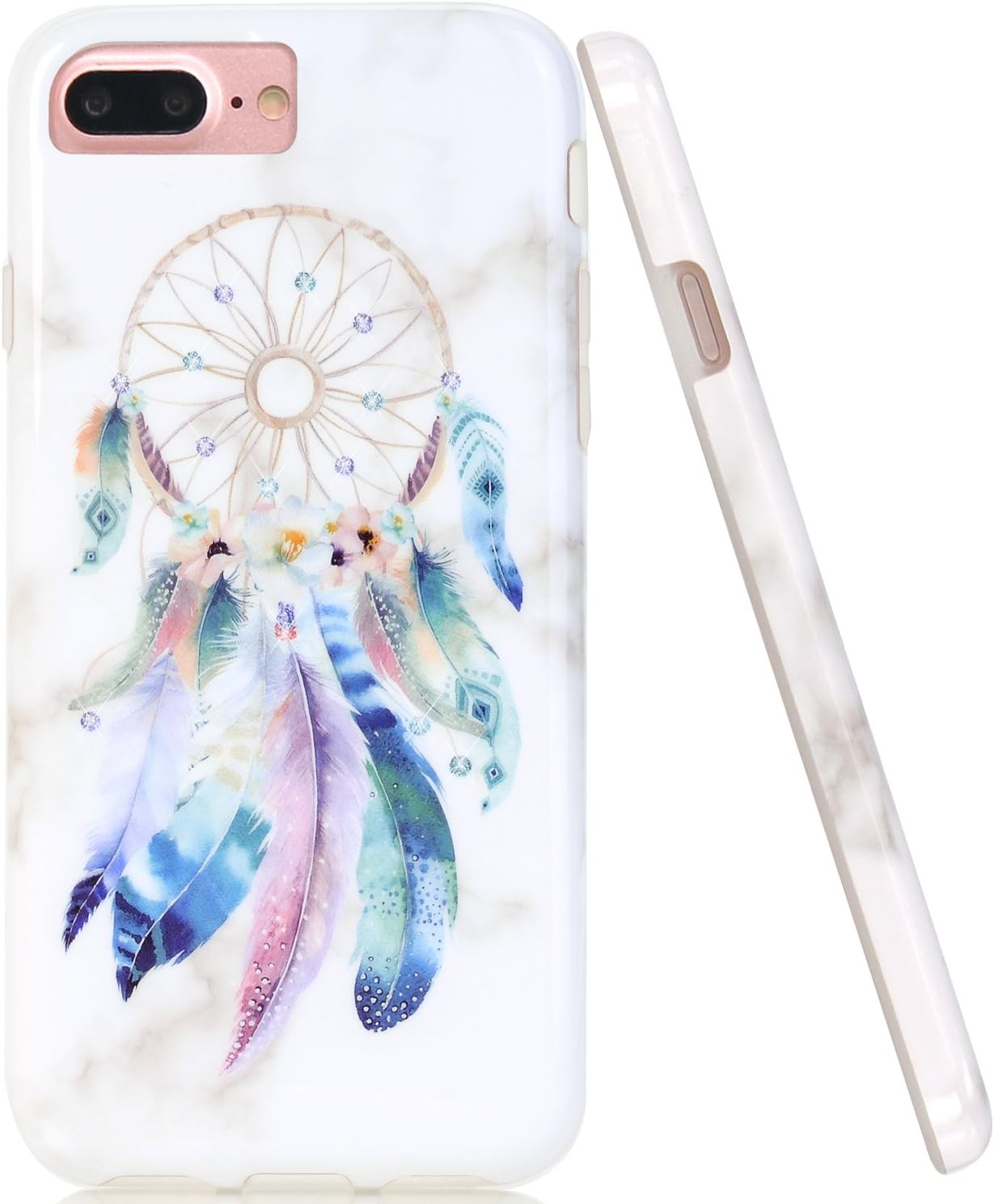 iPhone 7 Plus Case, iPhone 8 Plus Case, JAHOLAN Purple Green Dream Catcher Marble Design Black Bumper TPU Soft Rubber Silicone Phone Case for Apple iPhone 7 Plus/8 Plus/6 Plus/6S Plus
