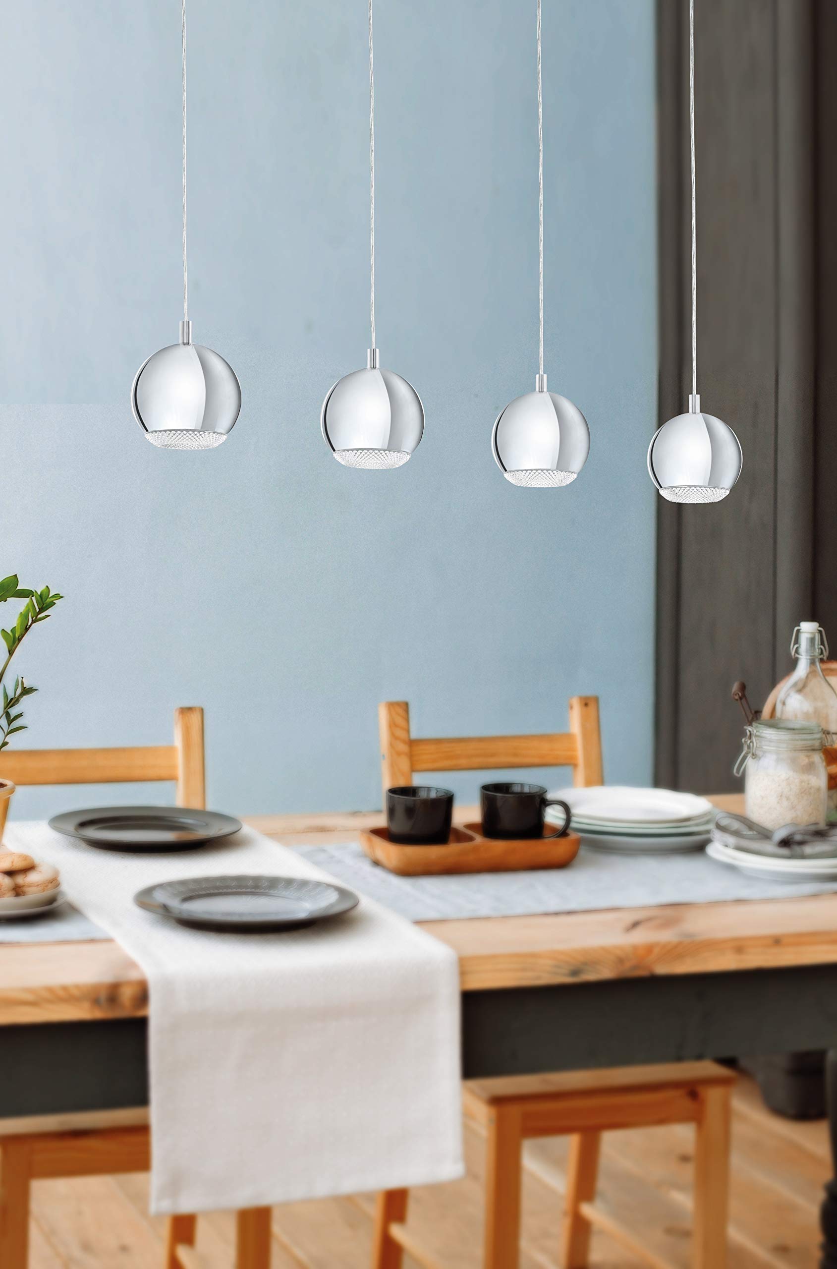 Eglo LED Pendelleuchte Conessa, 4-flammige Hängelampe aus Metall und | Kunststoff, Esstischleuchte in Chrom, klar, Wohnzimmerlampe hängend mit GU10 Fassung