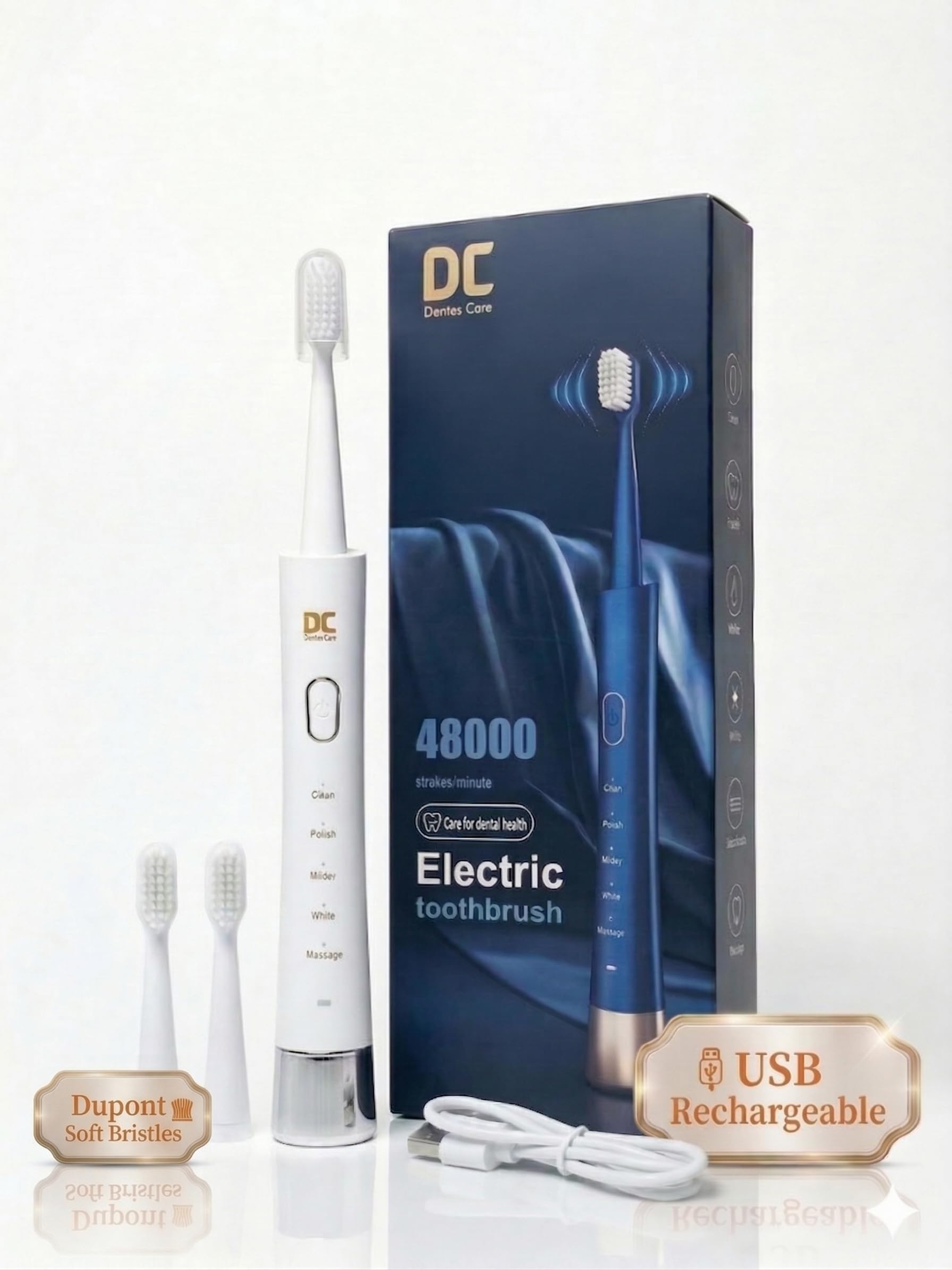 Pro-Sonic Electric Toothbrush – 48,000 VPM Ultra-Sonic Motor, 5 Precision Cleaning Modes, USB-C Fast Charge (30-Day Battery), IPX7 Waterproof – Includes 3 Brush Heads & Travel Cap (color-Arctic Alabaster)-image-48