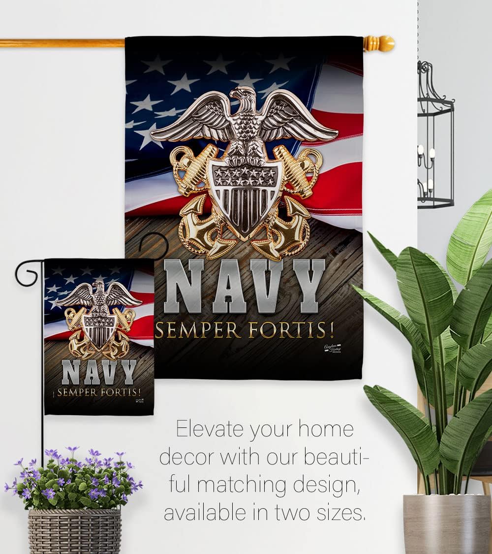 US Navy Semper Fortis Garden Flag - Armed Forces USN Seabee United State American Military Veteran Retire Official - House Decoration Banner Small Yard Gift Double-Sided Made In USA 13 X 18.5