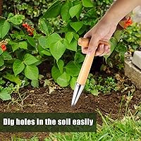 Vista 6 de XIHIRCD Dibber de mano con mango de madera, herramienta de jardinería Dibbler de acero inoxidable, perforador de agujero de cabeza de mano, maceta