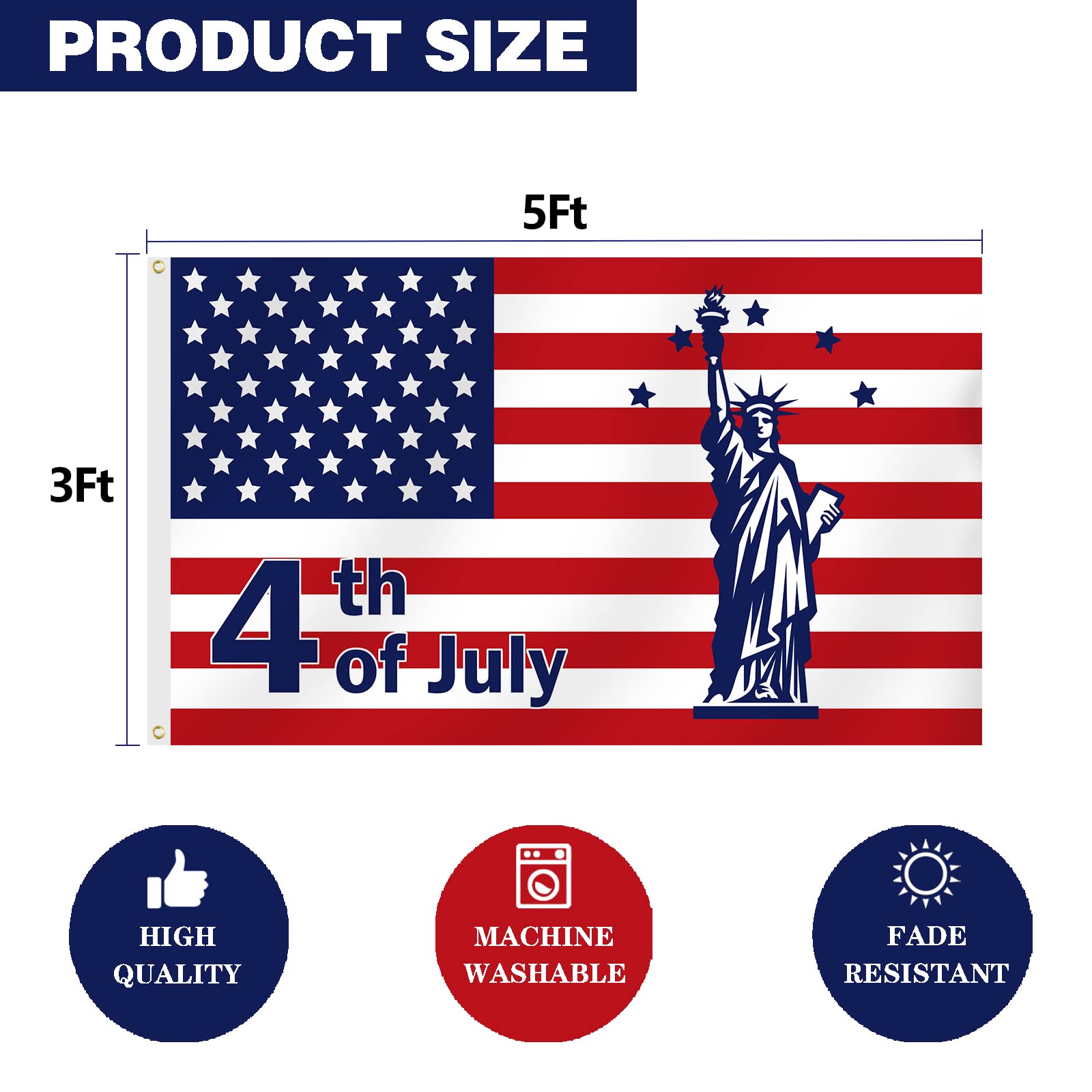 Amazon.co.jp: SENSEVEN 7月4日旗 独立記念日 God Bless America 3x5