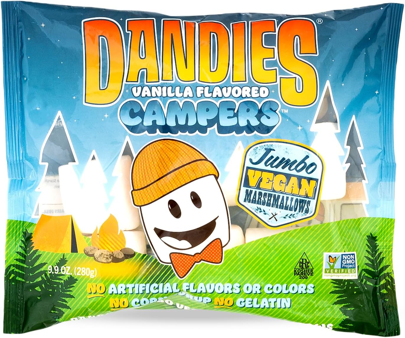 Campers Marshmallows, 280g vegan jumbo marshmallows with vanilla flavour, extra large white marshmallows without artificial flavours, without gelatine, gluten-free and vegan, allergens free