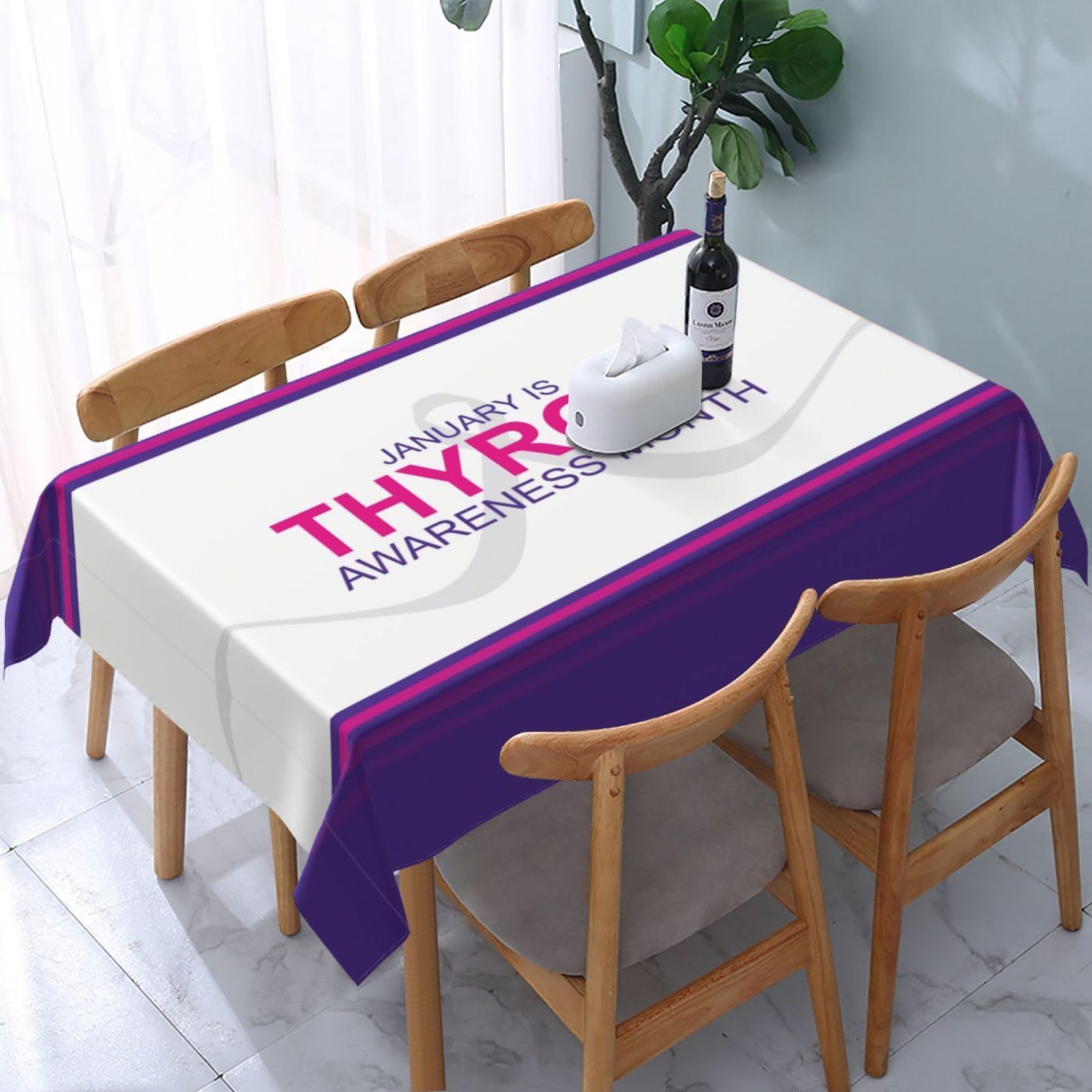JunHeArt Thyroid Cancer Awareness Month Tablecloth Rectangle Table Cover Washable Table Cloths Decor For Kitchen 54" X 72"