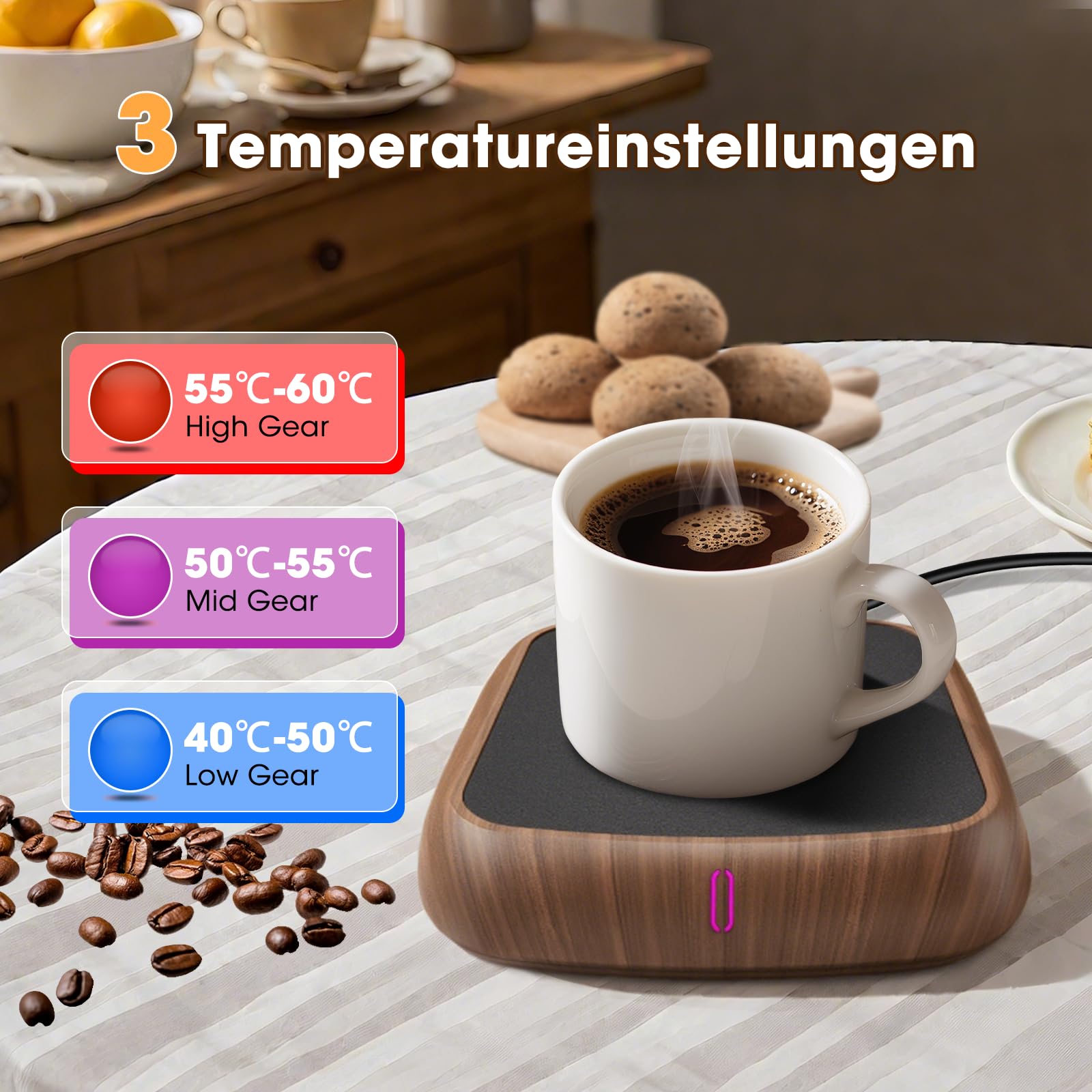 MQFORU Scaldatazze per Caffè, 3 Temperature Scaldatazze Elettriche, 6H Spegnimento Automatico Piastra Scaldacandela, Scalda Tè per Caffè, Latte, Tè