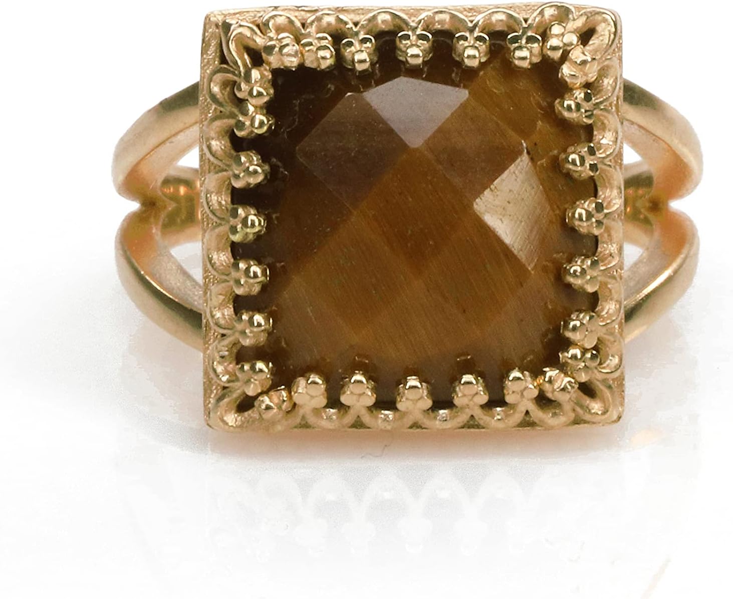 Tiger Eye Gemstone in 14k Gold Ring - Handmade Gem Rings, Square Engagement Ring, Fashion Ring, Statement Ring, Rings for Women - Custom Jewelry for Ladies