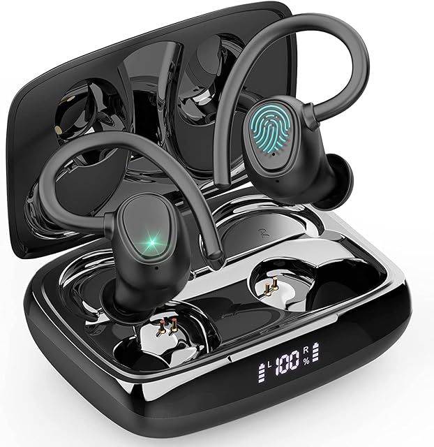 Wireless Earbuds, Wireless Headphones Running Bluetooth 5.3 Headphones with Mic, Wireless Earphones IP7 Waterproof Ear Hooks, Noise Cancelling Earbuds Stereo Sound, 48H, USB-C, Headsets for Sport