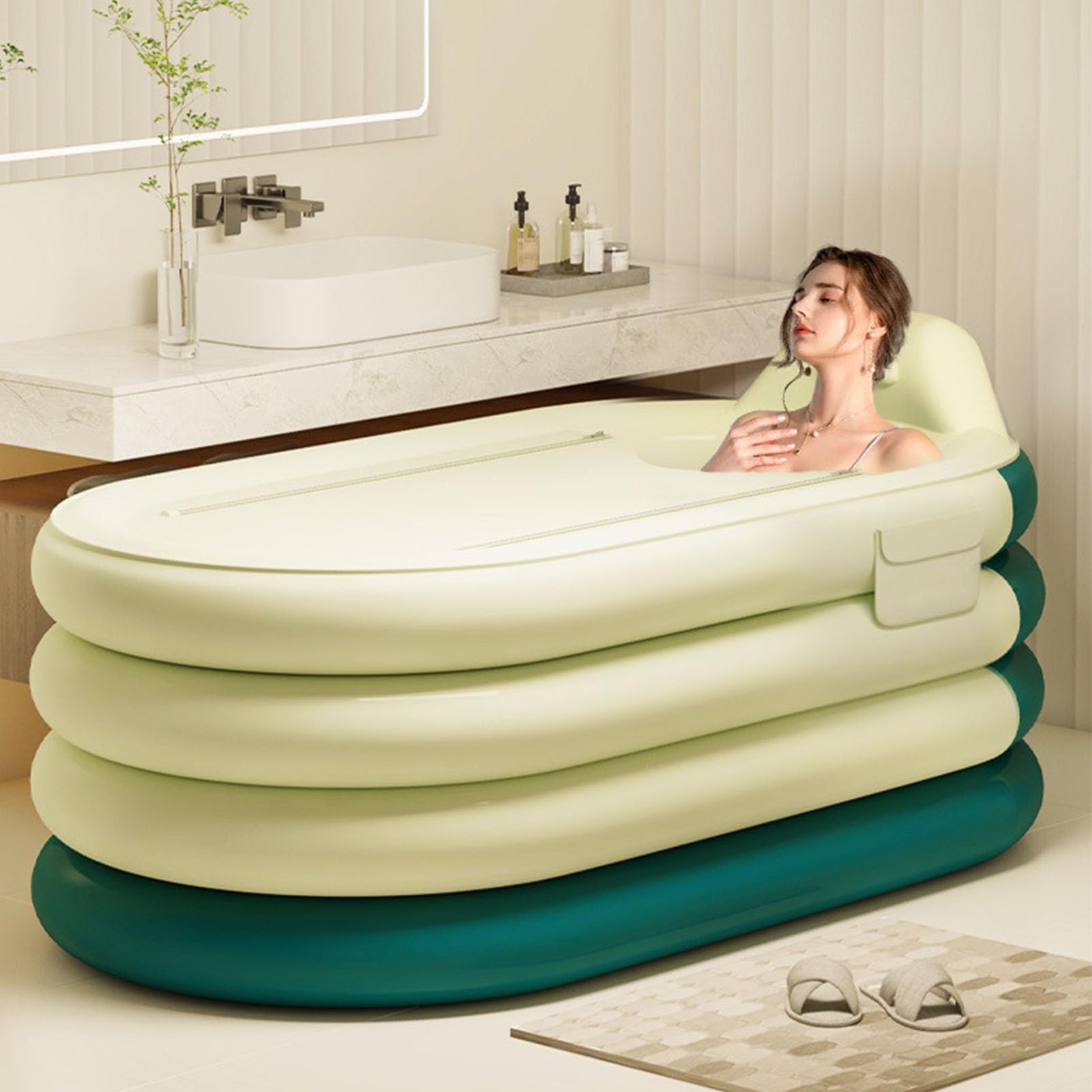 Faltbare Badewanne Aufblasbare Erwachsene Portable Freistehende Badewanne für Dusche Mobile Badewanne Eistonne Ice Bath Ideal für Heiße Bäder/Eisbäder (lengths 140,Green)