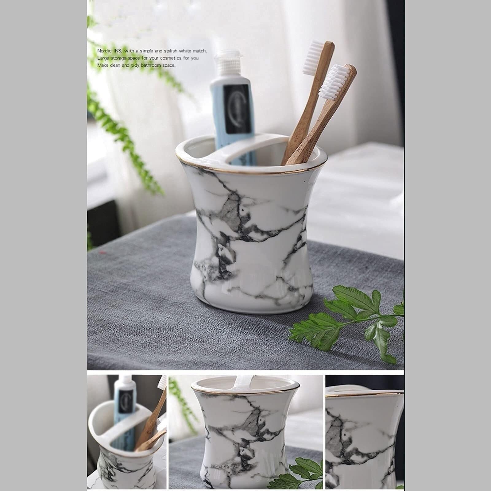 Set di accessori per il bagno Dispenser di sapone da cucina in ceramica con motivo in marmo bianco, 5 pezzi Arredamento per gli affittuari