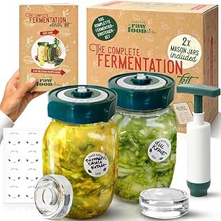 Fermentation Kit for Beginners – 2 x 1L Fermenting Glass Jars, Airlock Lids, Weights, Hand Pump - Easy, Safe Ferments - Re...