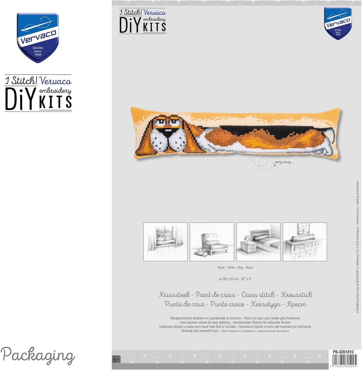 Vervaco Cross Stitch Kit Dog, Ecru, ca. 80 x 20 cm