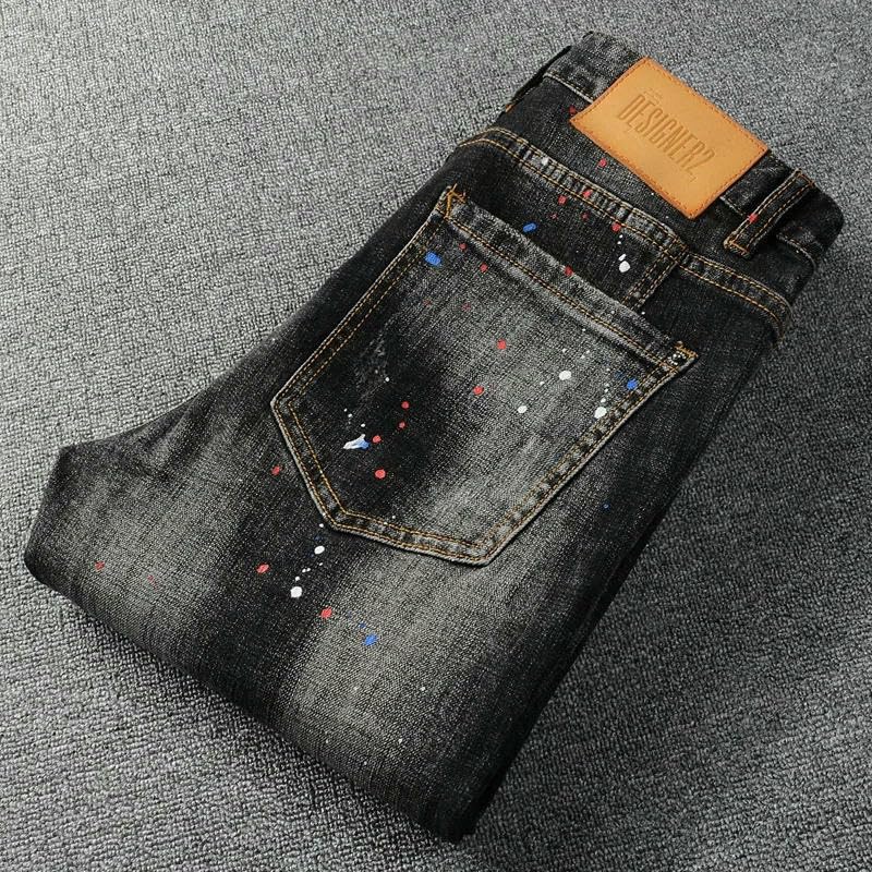 Mens Street Designer Jeans Retro Stretch Slim Fit Painted Ripped Jeans Men Hip Hop Vintage Denim Pants3