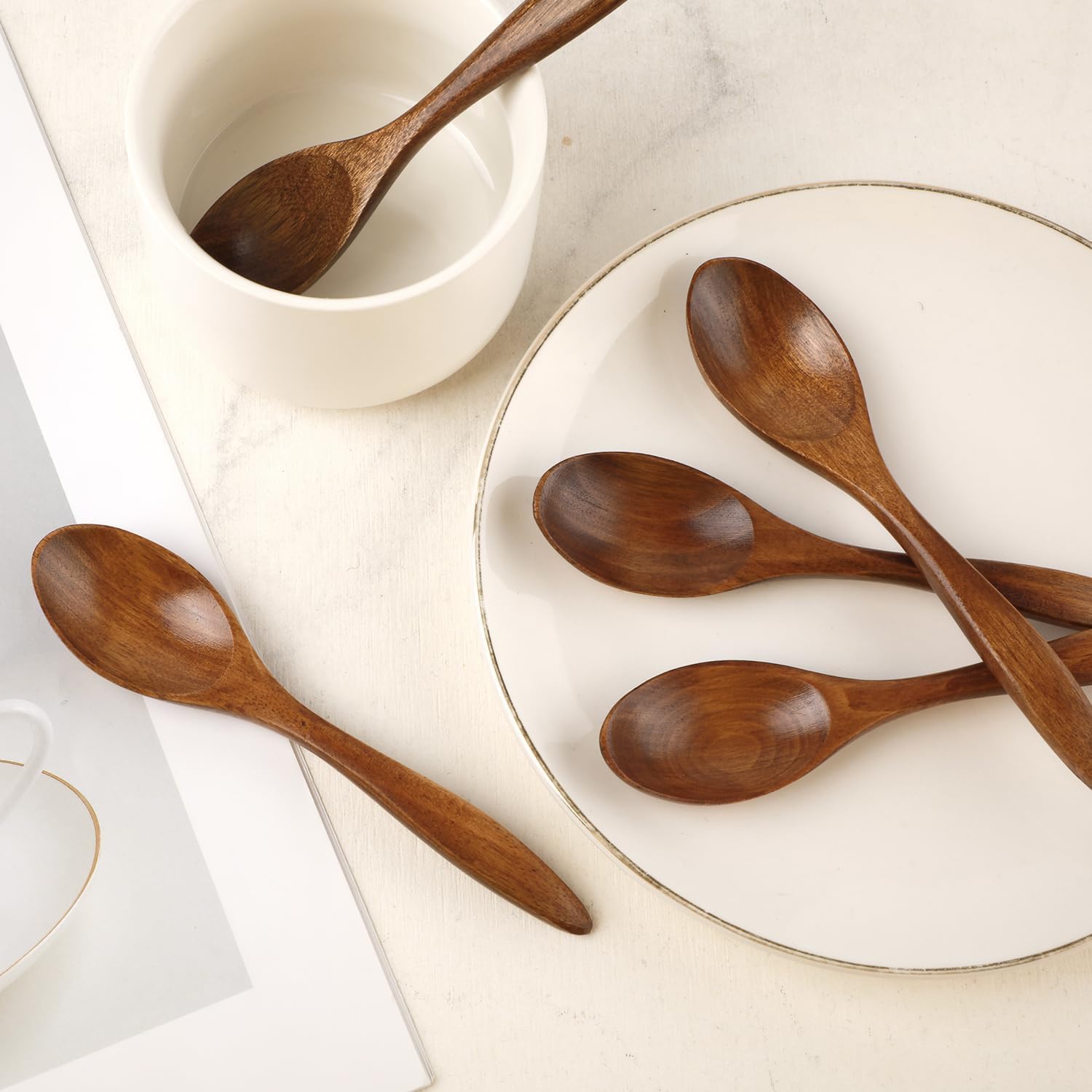 7 Pcs Small Wooden Spoons of 5.71 Inch - Honey Spoon for Tea, Eating Spoons & Mini Serving for Coffee, Tea Jar, Condiment