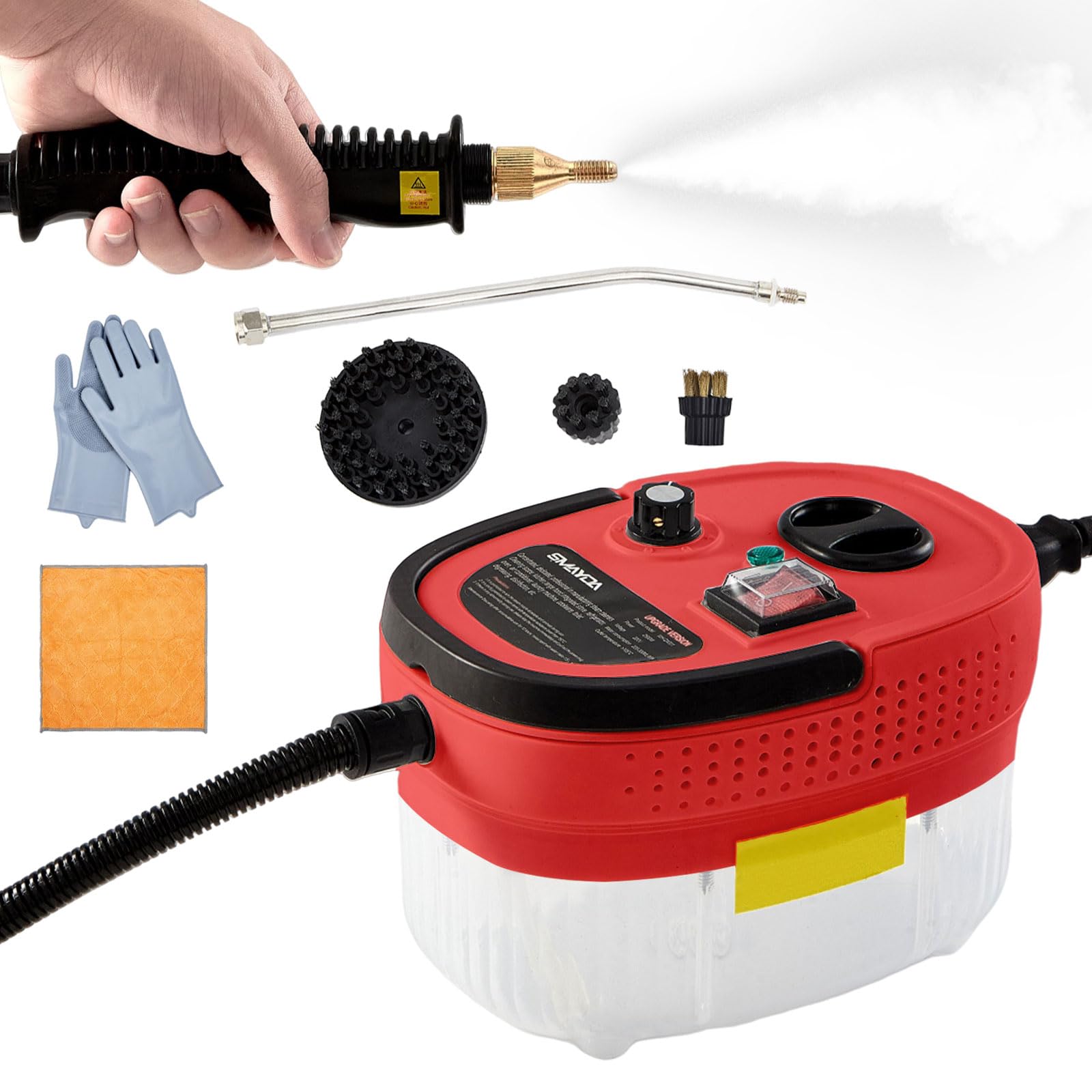 Ganggend Handheld Steam Cleaner. 2500W Portable High Pressure Steam Cleaner with Multiple Brush Heads, High-Temperature Steam Cleaner for Home Use Kitchen Furniture Bathroom Car (Red)