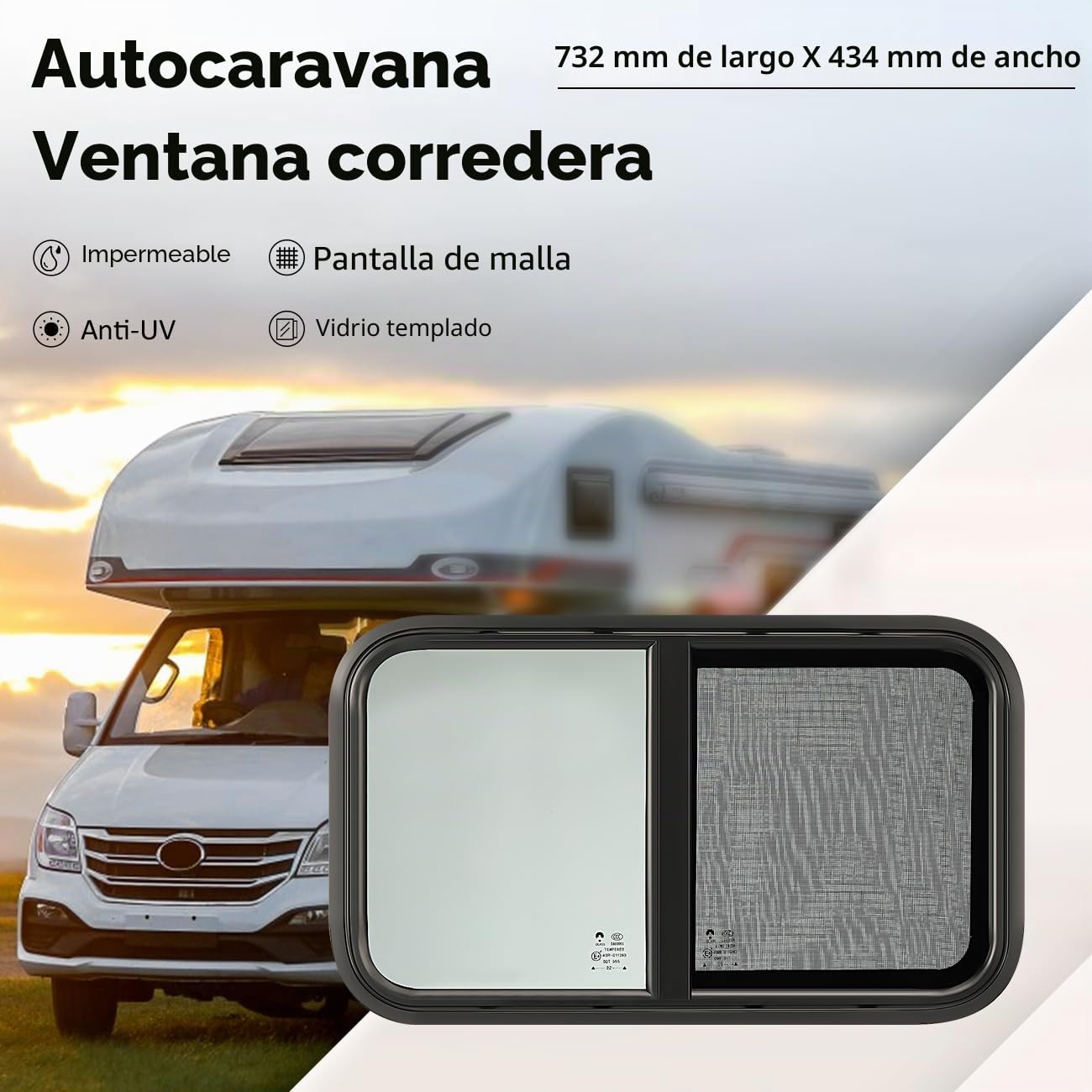 GEARMONSTER Ventana lateral para caravana, ventana deslizable para autocaravana, ventana tintada para remolque, ventana RV, ventana para autocaravanas, remolques 700x400mm ventana para remolque