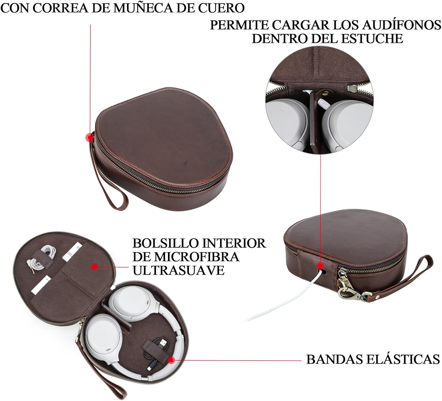 Contacts Full Grain Leather Case for Apple AirPods Max Case Hard Case for AirPods Max Cover Travel Headphone Case Carrying Organizer