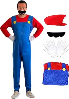 Super Brothers Costume Adult Halloween Plumber Bros Jumpsuit Cosplay For Men