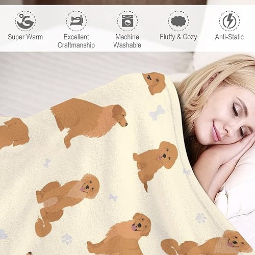 Miniatura 4 de Manta Golden Retriever de 60 x 80 pulgadas, manta de franela de forro polar suave, ligera, cómoda, cálida manta temática Golden Retriever para