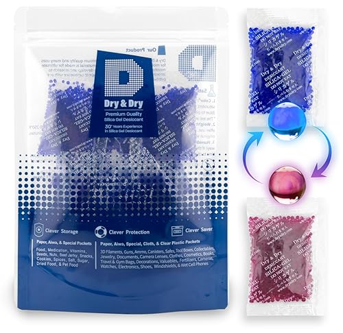 Dry & Dry Paquetes de gel de sílice de 0.35 oz 40 paquetes Indicador azul (azul a rosa) Paquetes de gel de sílice desecante - Paquetes de sílice