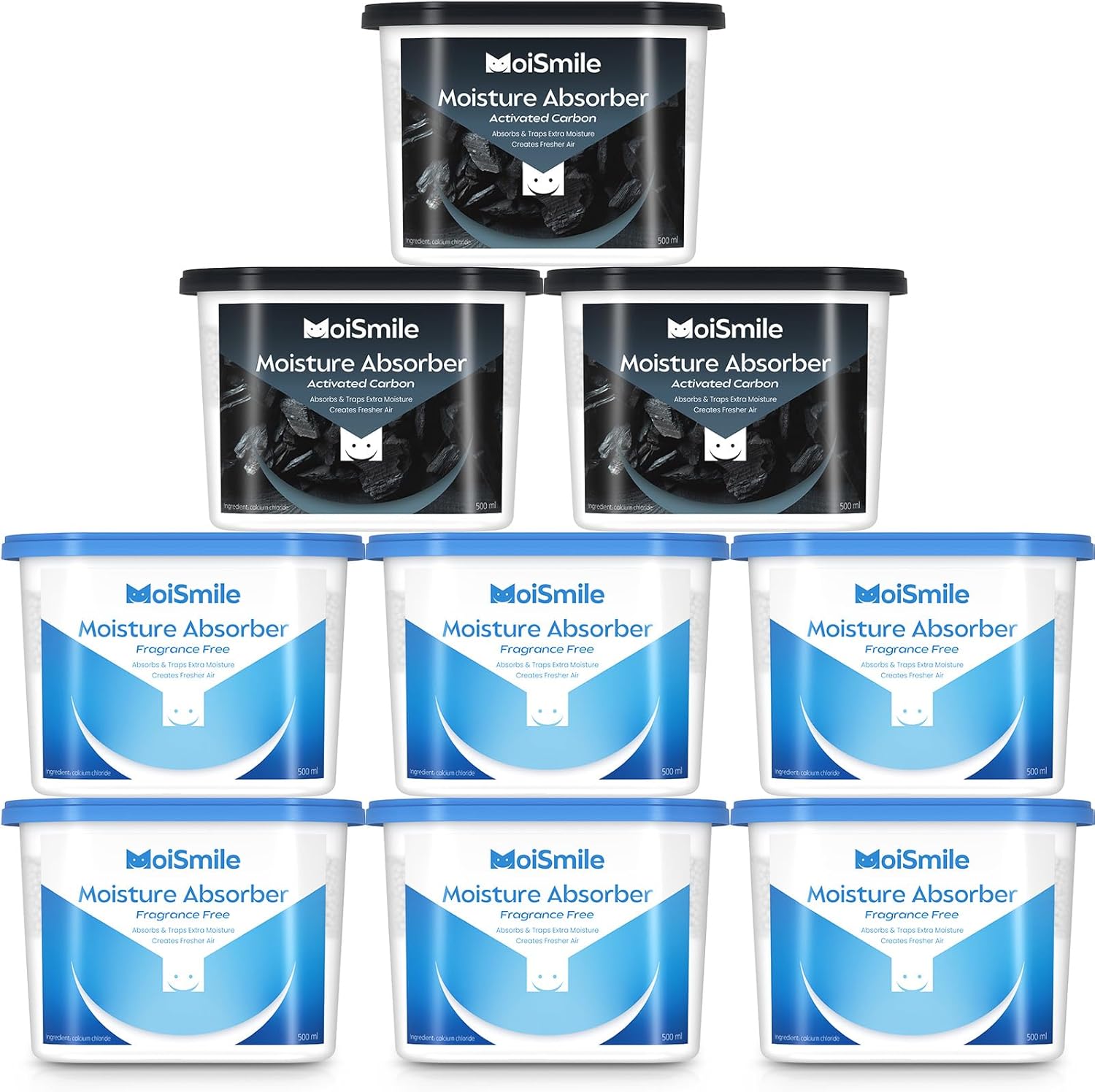 Moisture Absorbers Bundle, 9 Pack – Fragrance-Free + Activated Carbon Closet Dehumidifier for Bathroom, Car & Basement, 10.5 oz Humidity Boxes