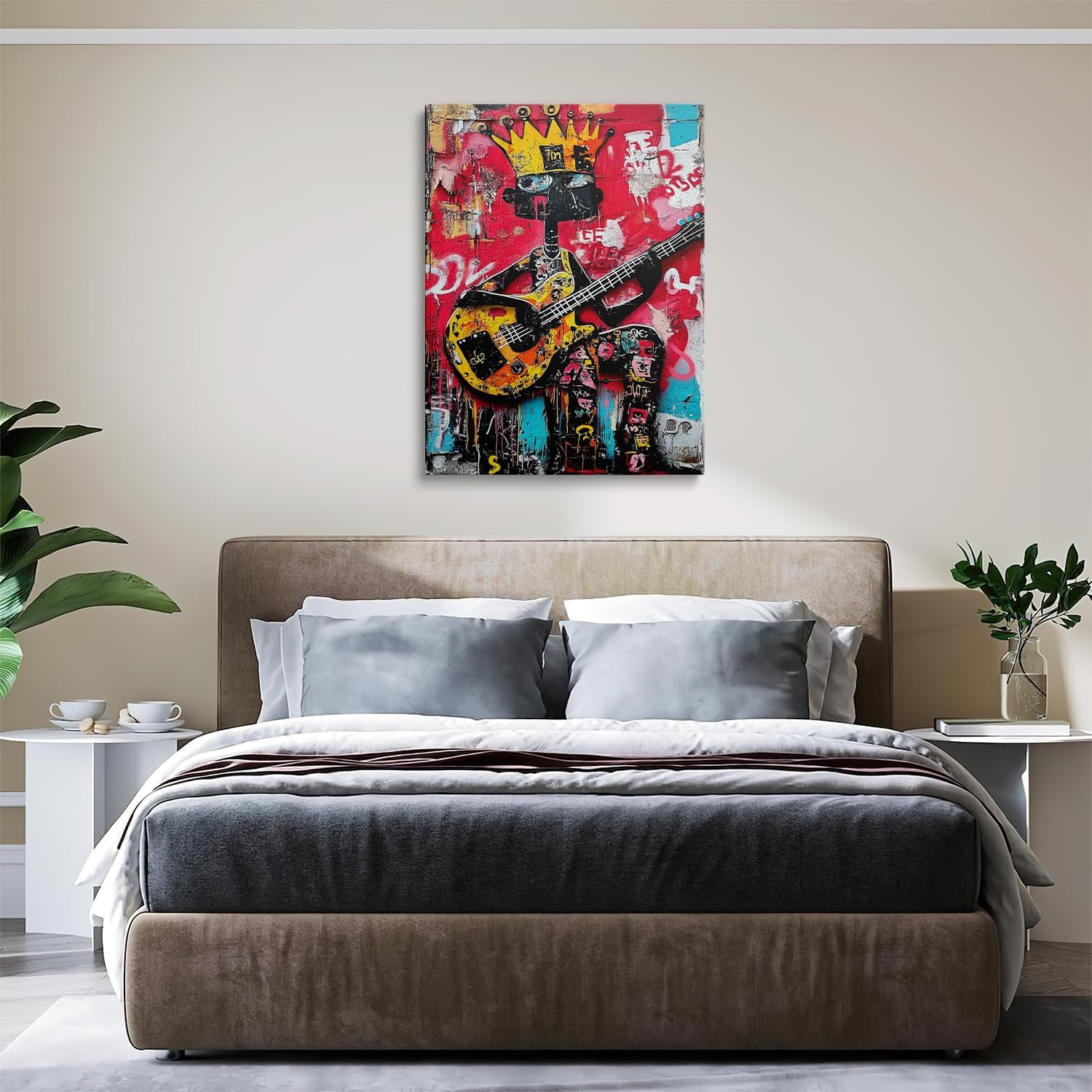 Banksy Abstract Colorful Graffiti Canvas Wall Art, Hip Hop Pop Banksy Funny Guitar Posters Paintings Prints, Cool Room Decor for Teen Boys Living Room Home Bathroom Framed Ready to Hang (12"x16")