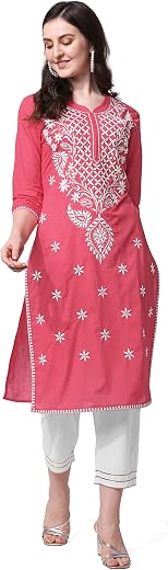 MIRCHI FASHION Pure Cotton Lucknowi Chikankari Embroidered Kurta Set | Straight Fit Kurta Pant Outfit | Ethnic Office Wear...