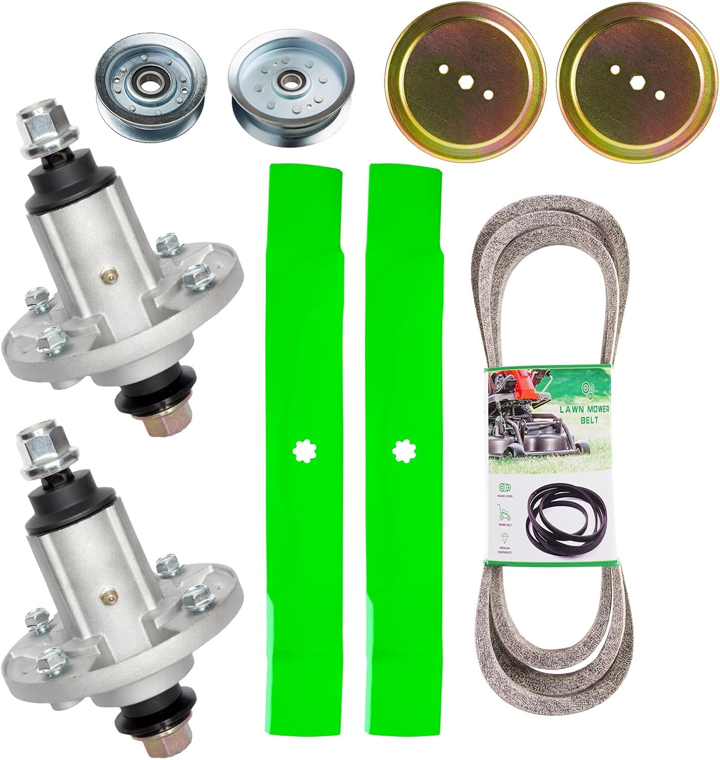 Deck Rebuild Kit for John Dee re 42 Inch Deck Models 102 105 115 125 Includes (2) Spindle GY21098 (2) Blade AM141035 GX21784 (1) Belt GX20072 GY20570 (4) Idler GY20067 GY22082 (2) Pulleys GX20367