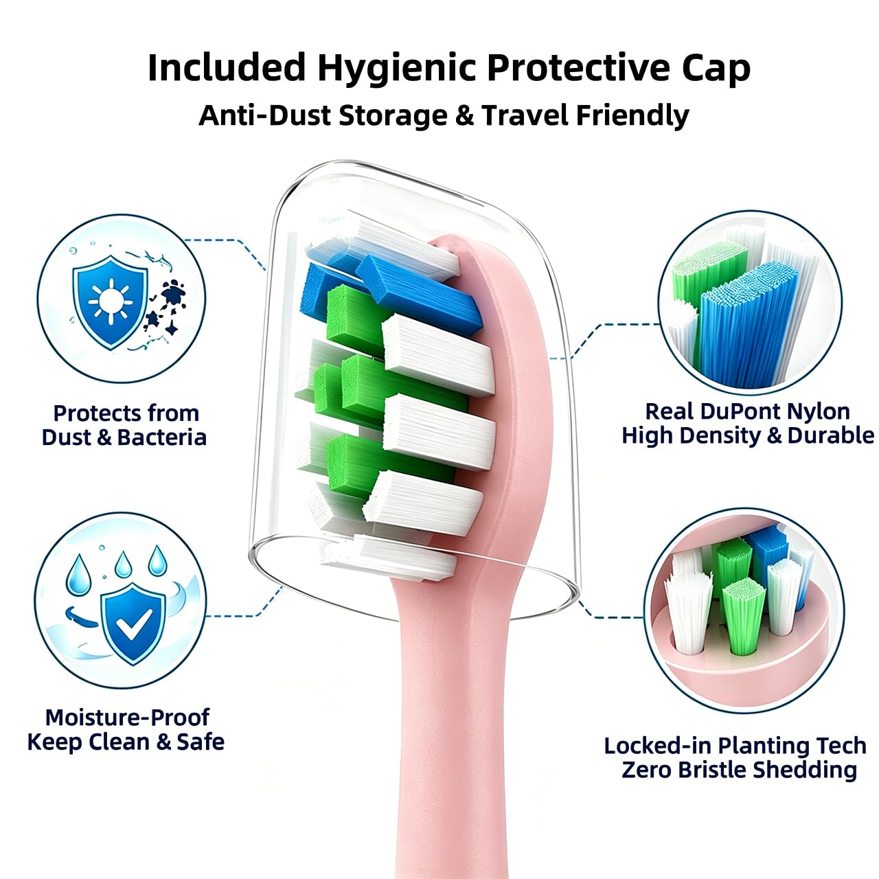 HUACO CARE Têtes de brosse à dents de rechange, 4 têtes de brosse à dents compatibles avec H6 Plus, poils Dupont, rose