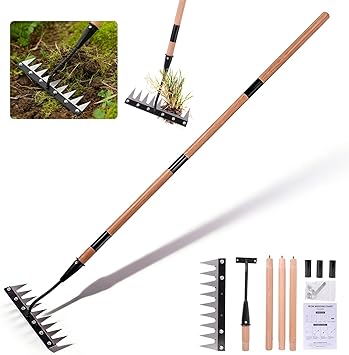 Gardenia Iron Weeding Rake with Handle 3.0, Heavy Duty Iron Rake for Gardening and Weeding, 2026 Upgraded 9-Tine Garden Weed Puller Tool, Garden Weed Rake Tool for Removing Weeds, Soil Aeration