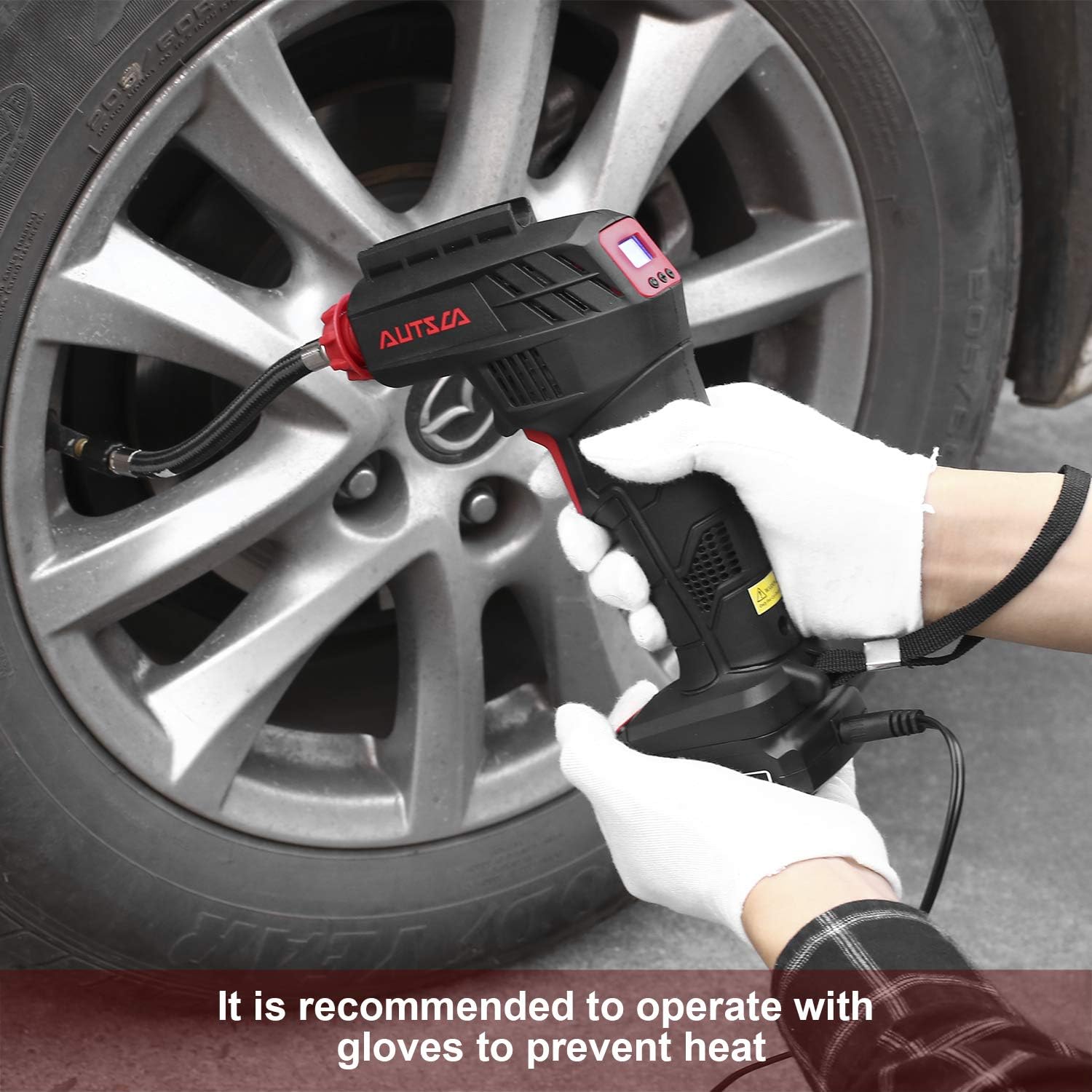 AUTSCA Air Compressor Electric Inflator Portable Air Compressor Low Noise Rechargeable Battery Handheld Emergency 12V 130PSI