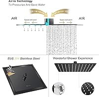 Vista 11 de NearMoon - Cabezal de regadera grande de acero inoxidable cuadrado de lujo en cascada, para instalar en el techo o la pared