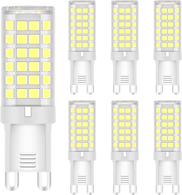 Jaenmsa G9 LED Bulbs Cool White, G9 6W LED Light Bulb, 40W Halogen Equivalent, 6000K G9 Base Bright LED Light Bulb, AC 220V-240V, No Flicker, Non Dimmable for Home Ceiling Lighting, 6 Pack
