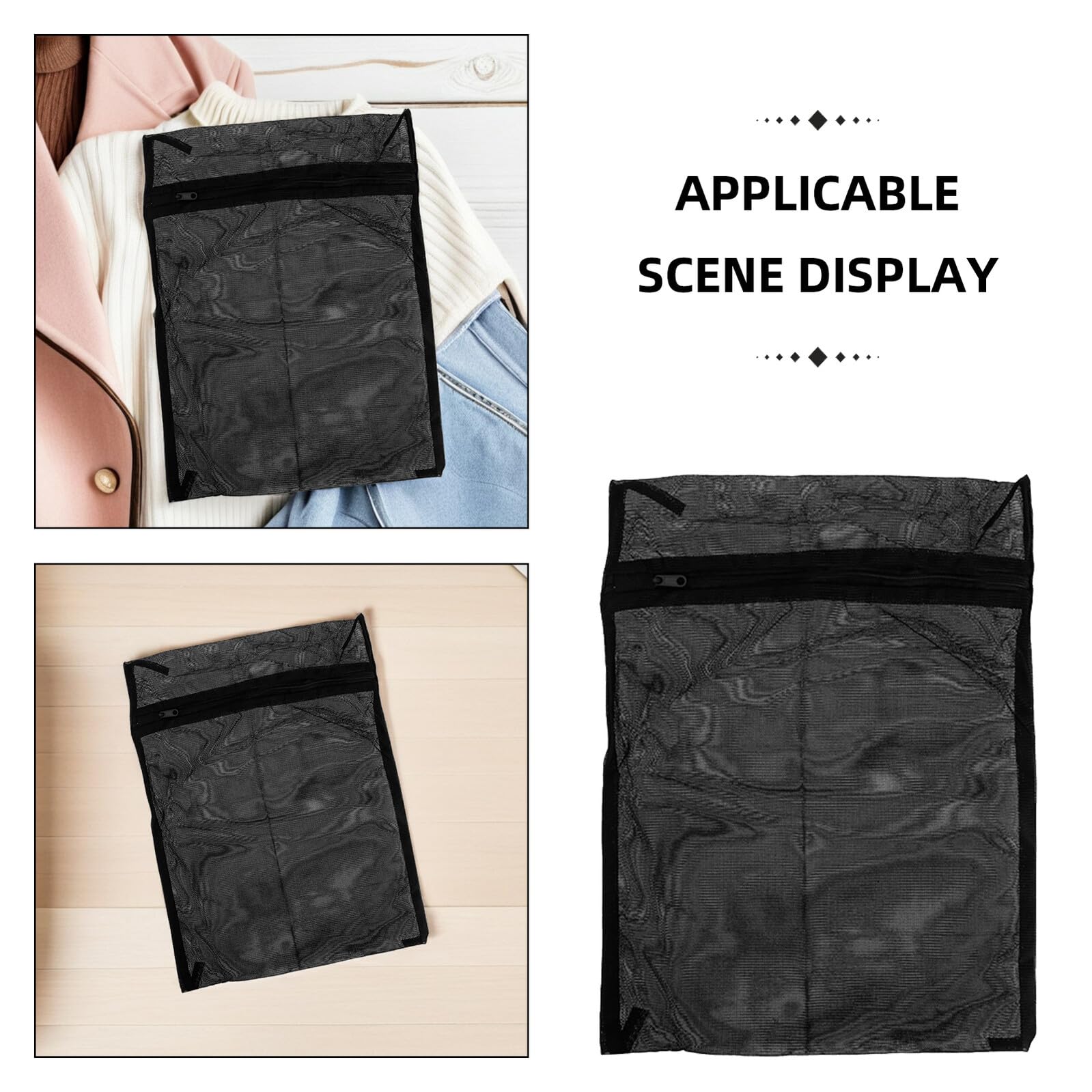 OUNONA Borsa la Biancheria Sporca in Poliestere Nero, Sacchetti per Indumenti per Bucato 8 Pezzi Rete Fine, Festa Scuola Decor e Viaggio
