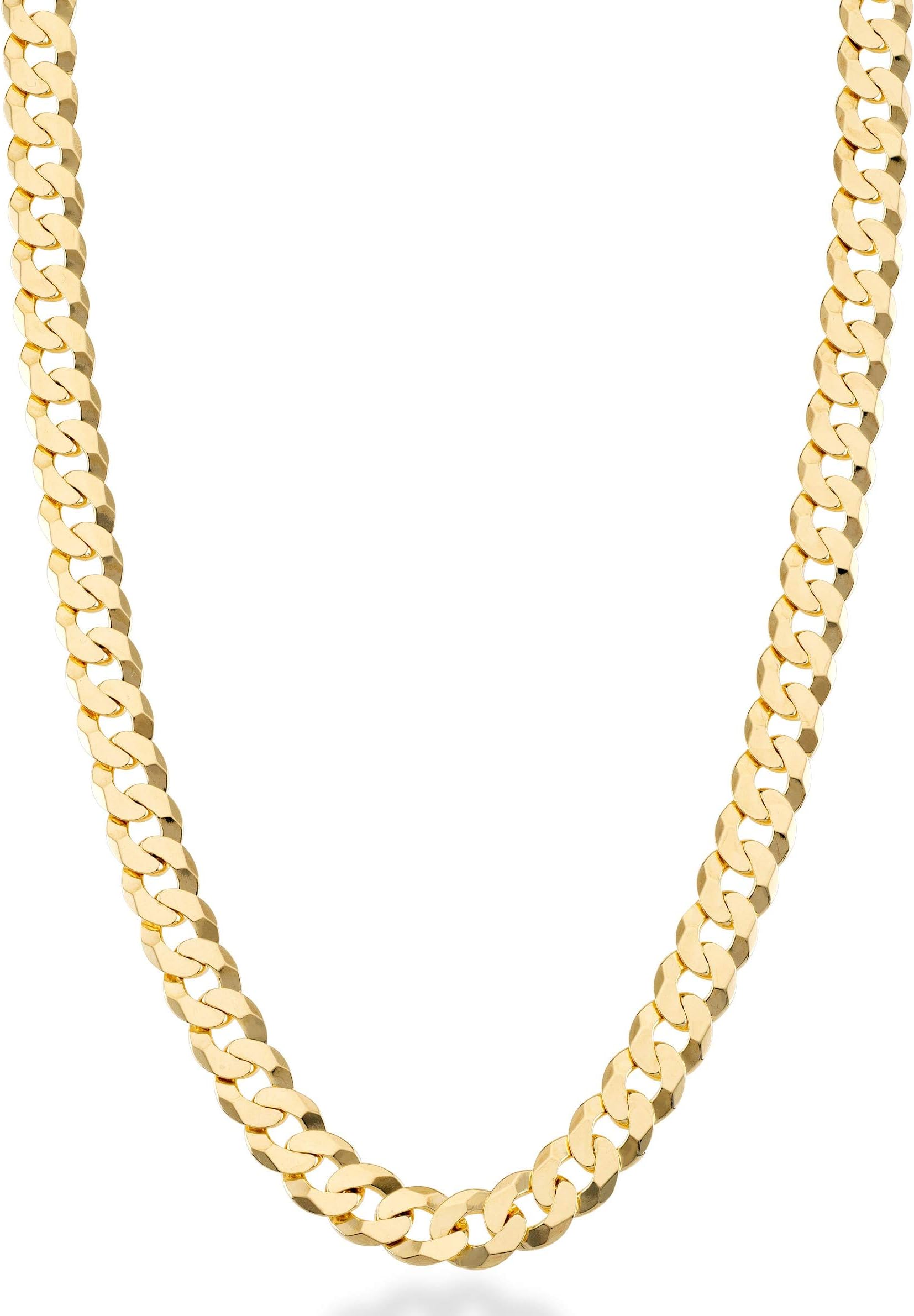 Miabella Solid 18K Gold Over Sterling Silver Italian 7mm Diamond-Cut Cuban Link Curb Chain Necklace for Men Women