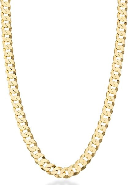 Miabella Italian 18K Gold Plated 925 Sterling Silver 7mm Cuban Link Curb Chain Necklace for Men Women, Made in Italy