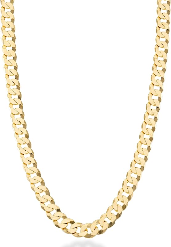Miabella Collar para hombre con cadena de eslabones cubanos de plata de ley 925 chapada en oro de 18 quilates | 7 mm, cadena italiana con corte de diamante, joyería fina, hecha en Italia