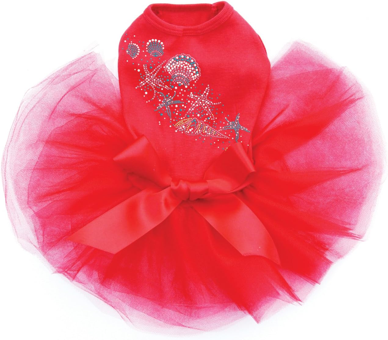 Sea Shells - Pastel - Bling Rhinestone Dog Tutu Dress, 3XL Red