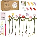 WaldyWop Crochet Kit for Beginners - 8 Flower Bookmarks Knitting Kit w/Step-by-Step Video Tutorials & Soft Yarn, Hook - Wobbles DIY Art Craft Kit for Adults, Birthday Gifts for Women Teen